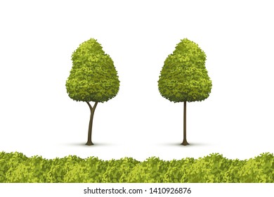 Ornamental trees with green fence.