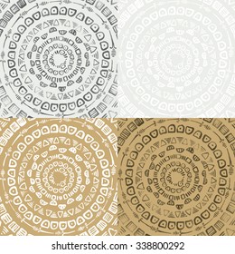 Ornamental tribal circle pattern. Made with liquid ink, hand drawn, in four different colors. Simple stripe design, imperfect, stylish. Vector decorative illustration.