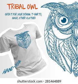 Ornamental tribal owl design for t-shirt