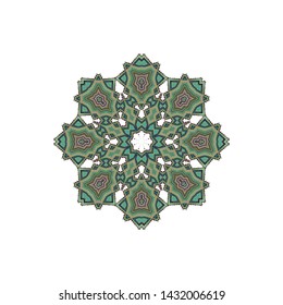Ornamental turquoise- golden vector rosette- mandala on white background