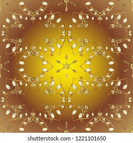 Ornamental vector background. Floral pattern. Golden elements on brown, yellow and beige colors. Stylish graphic pattern. Wallpaper baroque, damask.