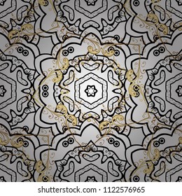 Ornamental vector background. Graphic modern ornamental pattern on white, black and beige colors. Ornamental floral pattern. Wallpaper baroque, damask.