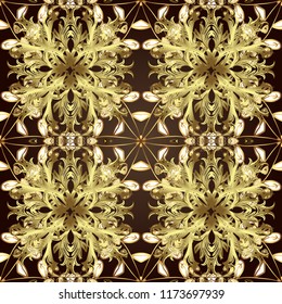 Ornamental vector background. Graphic modern ornamental pattern on brown, neutral and yellow colors. Wallpaper baroque, damask. Ornamental floral pattern.