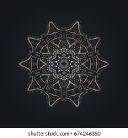 Ornamental vector background. Winter Holiday Knitted Pattern with Circles, Dots and Snowflakes On a colorful background.