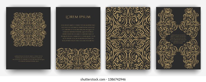 Ornamental vector collection of card templates. Black and gold design.