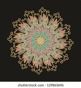 Ornamental vector decorative star-rosette on dark background