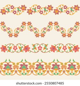 Ornamental vector floral border. Traditional indian seamless textile floral border