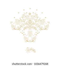 Ornamental vector floral composition with birds on white background