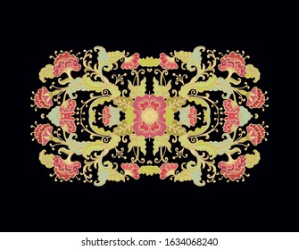Ornamental vector floral composition, flourish vignette on dark background