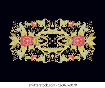 Ornamental vector floral composition, flourish vignette on dark background