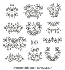 Ornamental vector floral composition, flourish vignette on white background