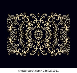 Ornamental vector floral composition, flourish vignette on dark background
