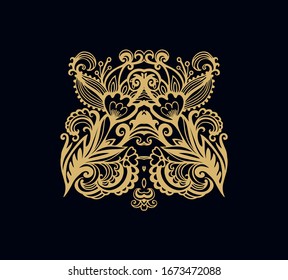 Ornamental vector floral composition, flourish vignette on dark background