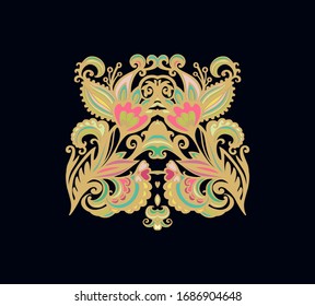 Ornamental vector floral composition, flourish vignette on dark background