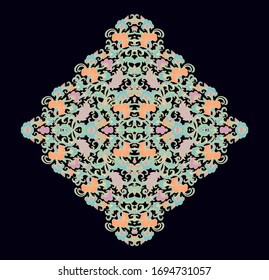 Ornamental vector floral composition, flourish vignette on dark background