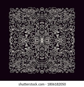 Ornamental vector floral composition, flourish vignette on dark blue background