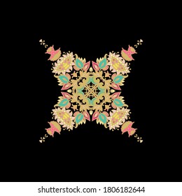 Ornamental vector floral composition, flourish cross on dark background