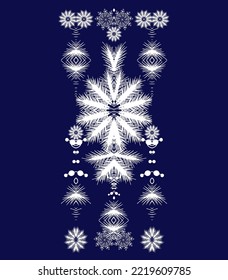 Composición floral vectorial ornamental, elemento decorativo blanco de piel sobre fondo azul oscuro