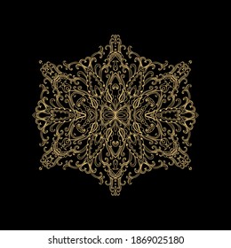 Ornamental vector floral composition, golden flourish vignette on dark background