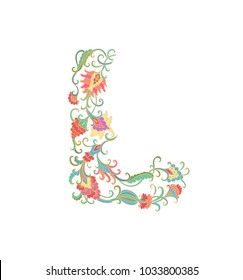 Ornamental vector floral composition "L" on white background