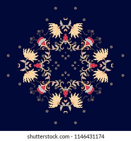 Ornamental vector floral composition on deep blue background