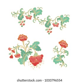 Ornamental vector floral composition with red Tagetes flowers on white background