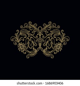 Ornamental vector floral composition with stylized bellflowers flourish vignette on dark background
