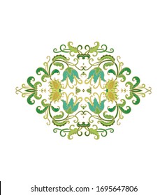 Ornamental vector floral composition with stylized bellflowers flourish vignette on dark background