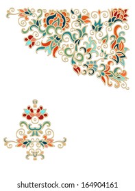 Ornamental vector floral  corner composition with exotic flowers, on white background