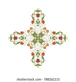 Ornamental vector floral cross  composition on white background