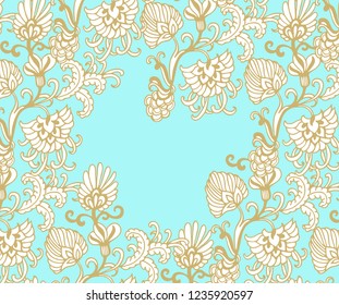 Ornamental vector floral frame composition on beige background