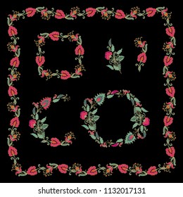 Ornamental vector floral frame with exotic stylized decorative flowers