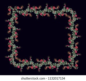 Ornamental vector floral frame with exotic stylized decorative flowers