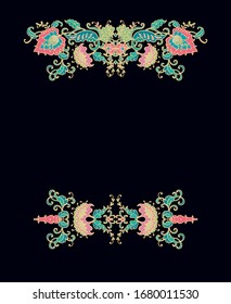 Ornamental vector floral frame, flourish vignette on dark background