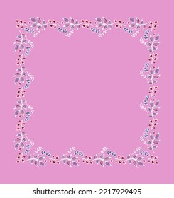 Ornamental  vector floral frame, flourish vignette on pink background