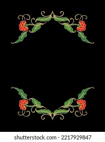 Ornamental  vector floral frame, flourish vignette on dark background