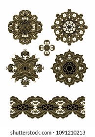 Ornamental vector floral  rosettes, borders on white background