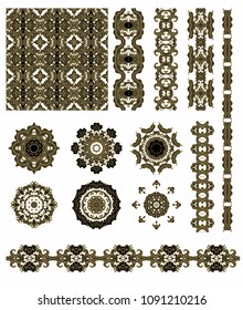 Ornamental vector floral  rosettes, borders on white background