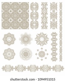 Ornamental vector floral  rosettes, borders on white background