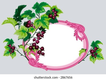 ornamental vector frame with branch of black currants