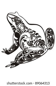  ornamental vector frog with black decorative flourish elements on white background