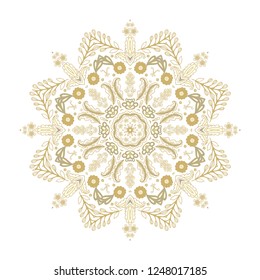 Ornamental vector golden  rosette, mandala on white background