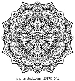 ornamental, vector, graceful, mandala with thin black lines on a white background. sketch of tattoo.