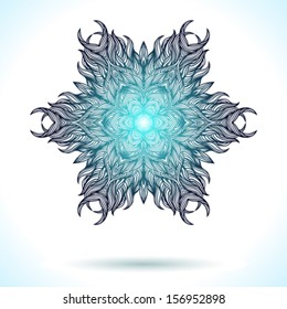 Ornamental vector illustration of a snowflake on white background. Mandala design for winter holiday card, seasonal greetings, Christmas home decor, boxing day sale ad, new year party invitation