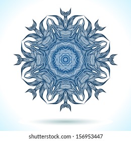 Ornamental vector illustration of a snowflake on white background. Mandala design for winter holiday card, seasonal greetings, Christmas home decor, boxing day sale ad, new year party invitation