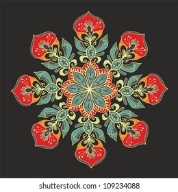 Ornamental vector isolated decorative rosette on black background