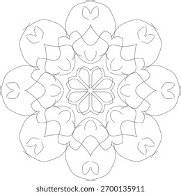 Mandala vetorial ornamental com linhas concêntricas elegantes e geometria de inspiração floral.