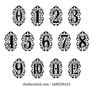 Ornamental Vector numbers for guests tables for laser cutting. Wood/ plastic with figures
