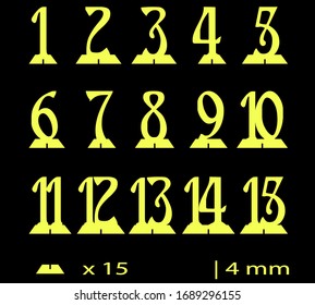 Ornamental Vector numbers for guests tables for laser cutting. Wood/ plastic with figures