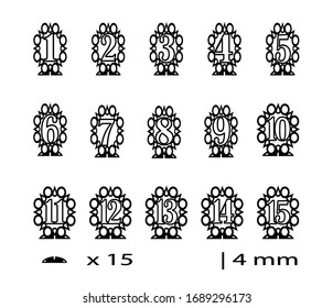 Ornamental Vector numbers for guests tables for laser cutting. Wood/ plastic with figures